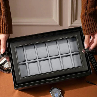 Boîte À Montre 12 Slots En Cuir avec Tiroir