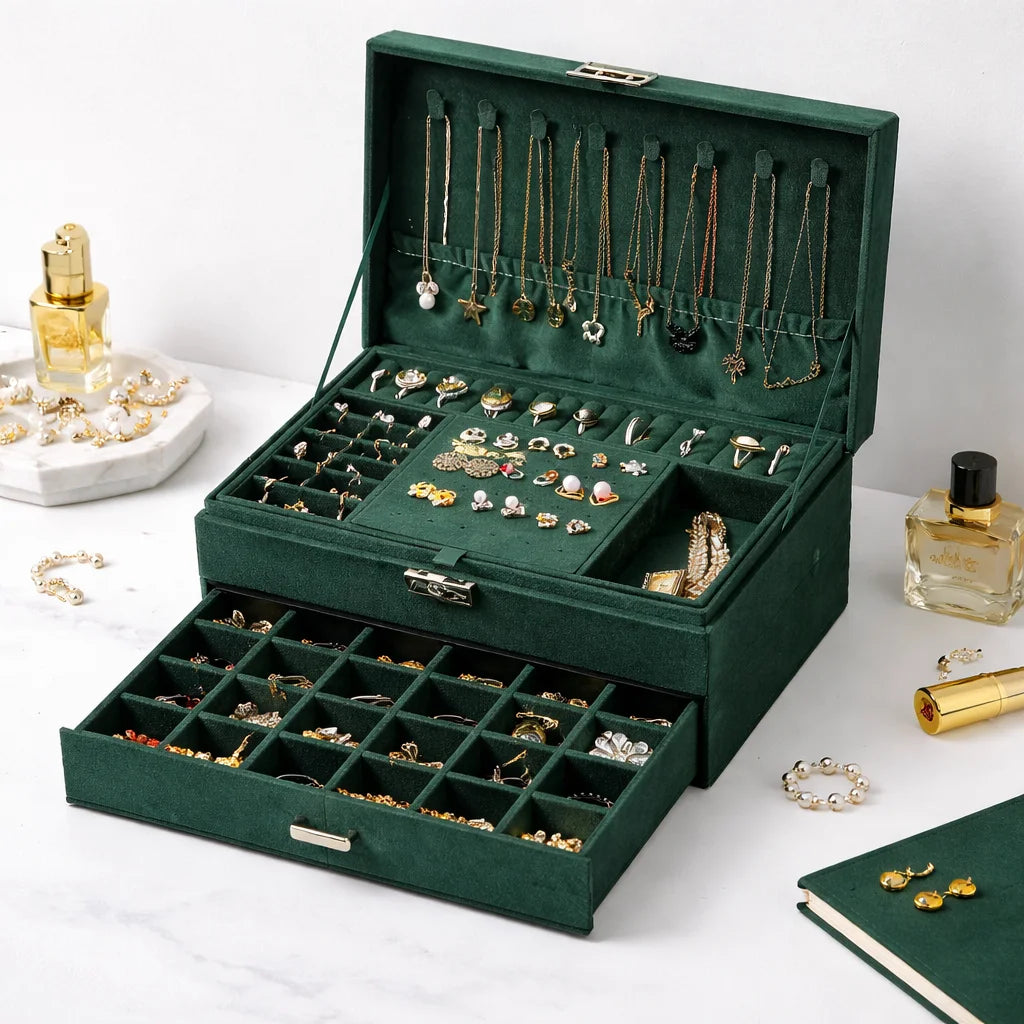 Boîte À Bijoux Velours Vert
