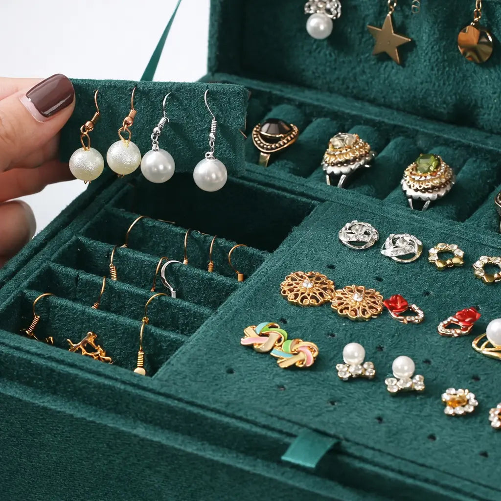 Boîte À Bijoux Velours Vert