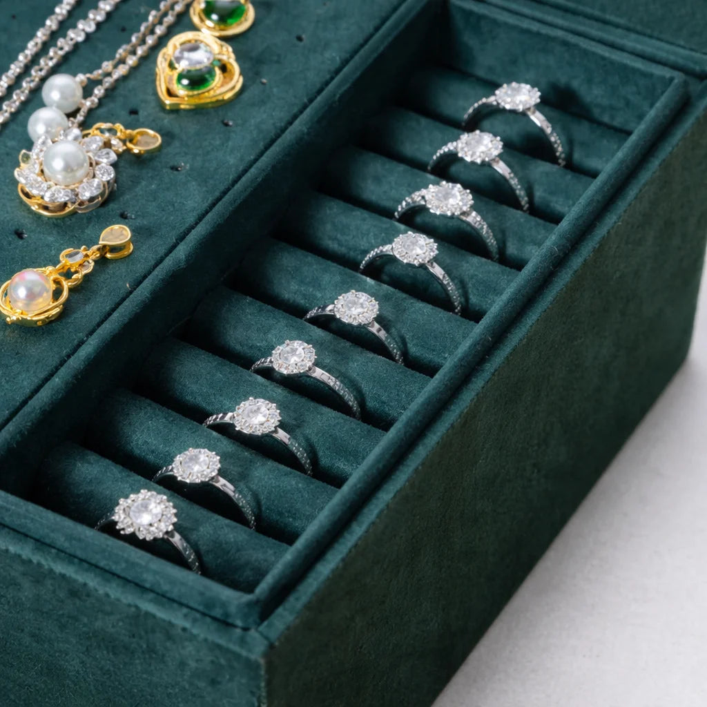 Boîte À Bijoux Velours Vert