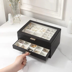 Boîte À Bijoux 2 Tiroirs En Cuir