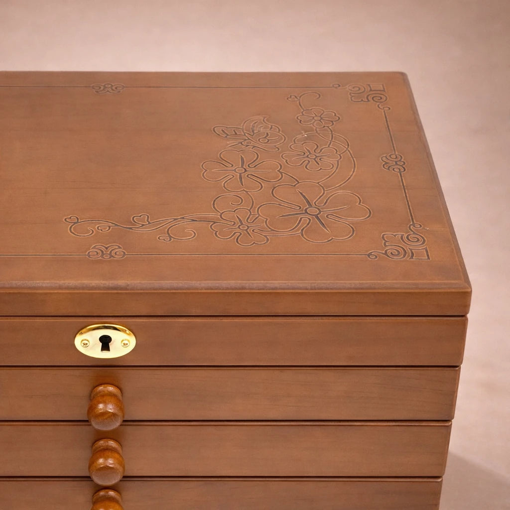 Grande boîte À Bijoux En Bois 6 Tiroirs