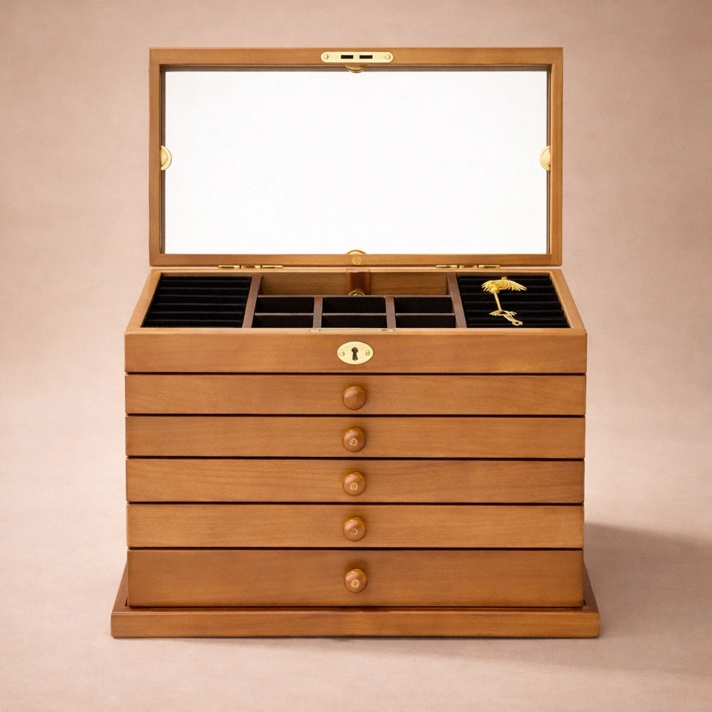 Grande boîte À Bijoux En Bois 6 Tiroirs