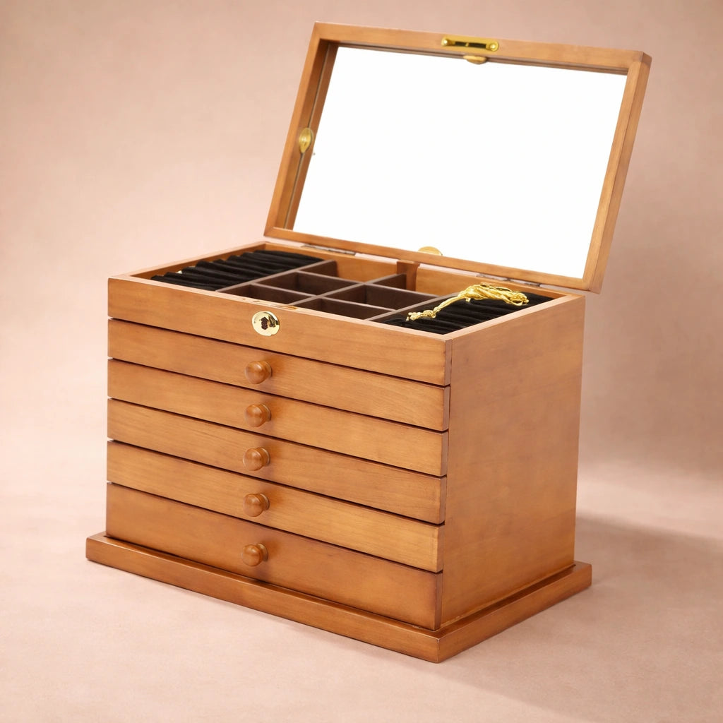 Grande boîte À Bijoux En Bois 6 Tiroirs