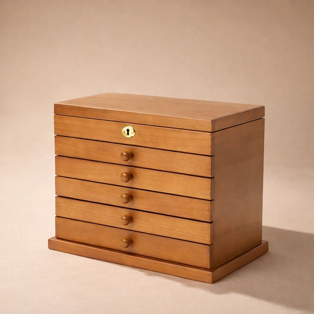 Grande boîte À Bijoux En Bois 6 Tiroirs