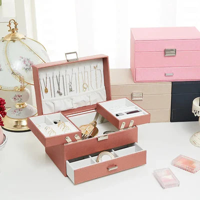 Boîte À Bijoux Avec Multi-Compartiments En Cuir