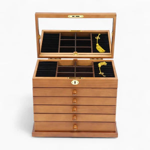 Grande boîte À Bijoux En Bois 6 Tiroirs