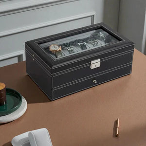 Boîte À Montre 12 Slots En Cuir avec Tiroir