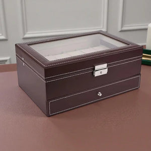 Boîte À Montre 12 Slots En Cuir avec Tiroir