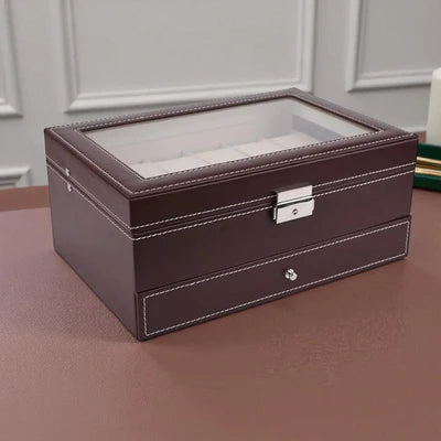 Boîte À Montre 12 Slots En Cuir avec Tiroir