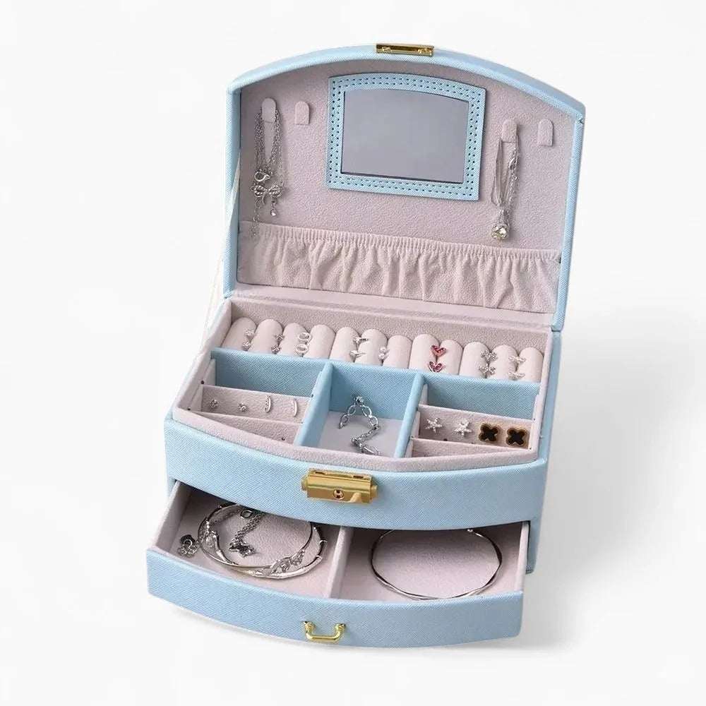 Boîte À Bijoux De Voyage En Cuir Avec Miroir
