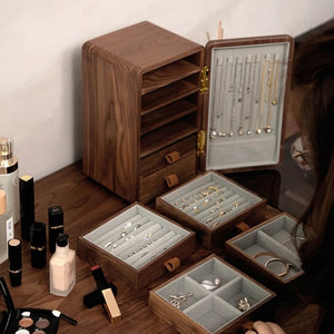 Boîte À Bijoux Bois Massif 5 Tiroirs