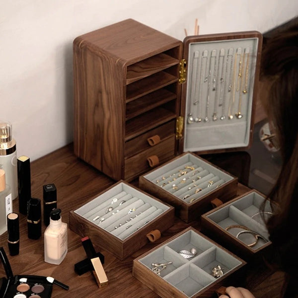 Boîte À Bijoux Bois Massif 5 Tiroirs