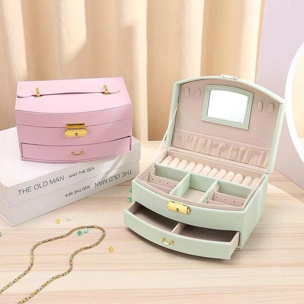 Boîte À Bijoux De Voyage En Cuir Avec Miroir