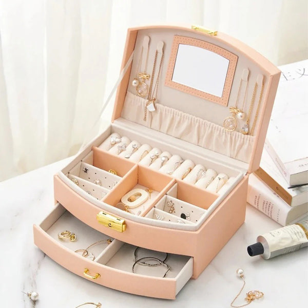 Boîte À Bijoux De Voyage En Cuir Avec Miroir