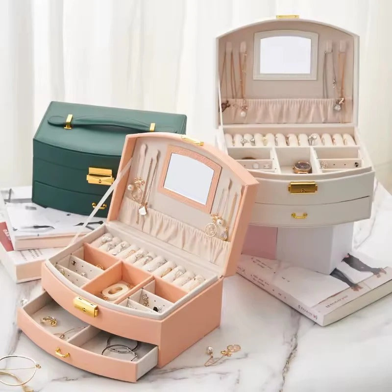 Boîte À Bijoux De Voyage En Cuir Avec Miroir